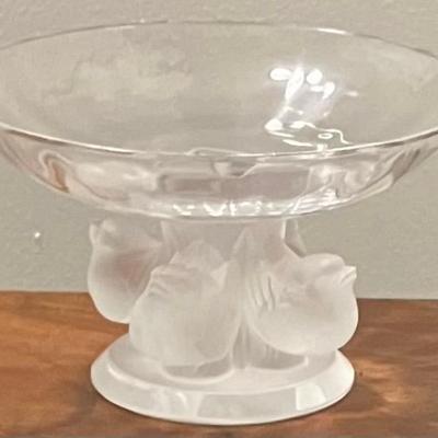 Vintage Lalique Crystal Bowl Nogent Sparrow Birds