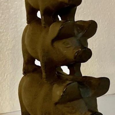 Three Cast Iron Pigs Sculpture