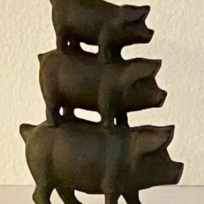 Three Cast Iron Pigs Sculpture
