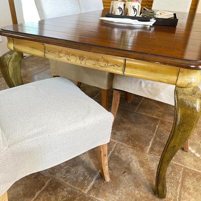 Furniture - Breakfast Room Table w/6 Black Parsons Chairs w/white covers & decor