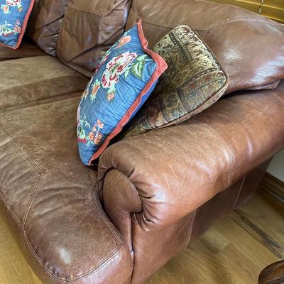 Furniture - Leather Sofa and Decorative Pillows