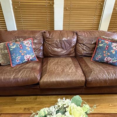 Furniture - Leather Sofa and Decorative Pillows