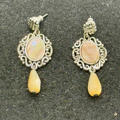 Sale Photo Thumbnail #364: Silvertone metal, mother-of-pearl ovals and yellowish teardrops.  Good condition.