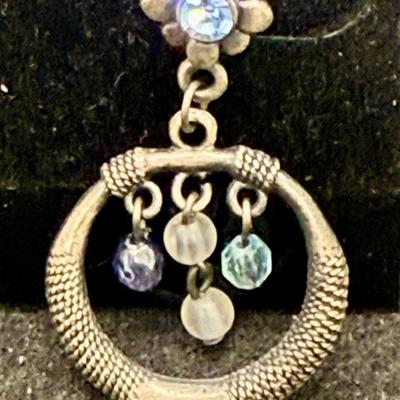Sale Photo Thumbnail #369: Dangling hoops with suspended stones inside the hoop. For pierced ears.