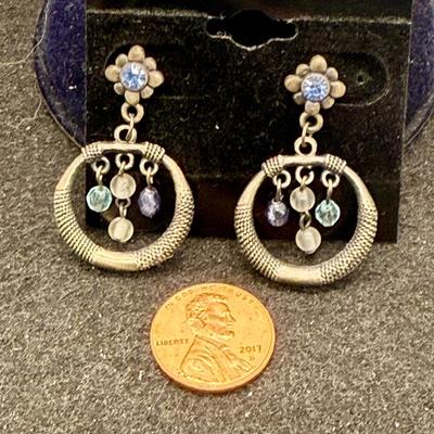 Sale Photo Thumbnail #368: Dangling hoops with suspended stones inside the hoop. For pierced ears.