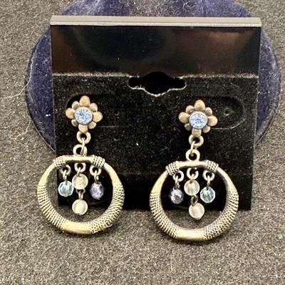 Sale Photo Thumbnail #367: Dangling hoops with suspended stones inside the hoop. For pierced ears.