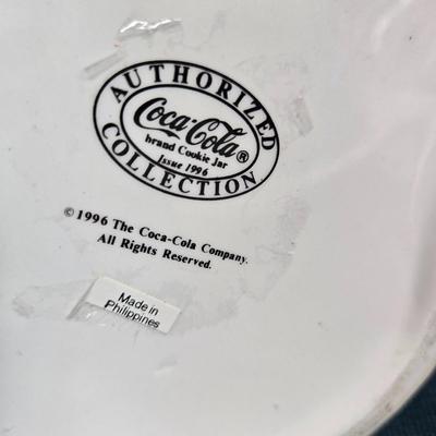 Sale Photo Thumbnail #11: This auction lot is for a large gathering of Coca-Cola items.:  Polar Bear Cookie Jar, has some minor chips around the inside rim of the lid area and looks like a red paint touch up on the head, otherwise in good used condition - dated 1996,  It measures 