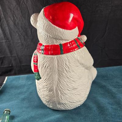 Sale Photo Thumbnail #10: This auction lot is for a large gathering of Coca-Cola items.:  Polar Bear Cookie Jar, has some minor chips around the inside rim of the lid area and looks like a red paint touch up on the head, otherwise in good used condition - dated 1996,  It measures 