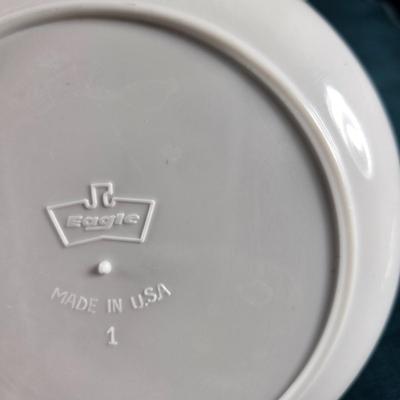 Sale Photo Thumbnail #17: This auction lot is for a Vintage 1950's Cereal Bowl and 8 Juice Glasses.  The bowl appears unused and is about 5.5-inches in diameter x 2-inches deep.  The cups may have light use but are also in very good condition, most still have their original price 