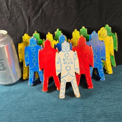 Sale Photo Thumbnail #40: This auction lot is for a 1940's Bill Ding Wooden Building Set. This large set of 14 wooden Bill Ding building pieces includes the rare White Bill Ding himself.  It definitely was loved and played with, but with that in mind, all pieces are complete - jus