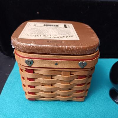 SMALL LONGABERGER BASKET AND FIESTAWARE SHAKERS
