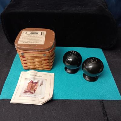 SMALL LONGABERGER BASKET AND FIESTAWARE SHAKERS