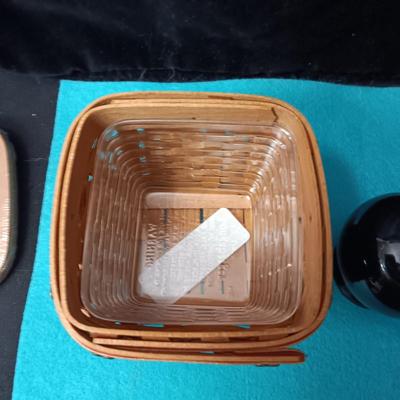 SMALL LONGABERGER BASKET AND FIESTAWARE SHAKERS