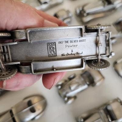 lot of 22 The Danbury Mint Pewter Cars 1928 Rolls Royce Doctors Coup, BMW 507, 1957 Porsche Speed, Shelby Mustang GT 350, Ford...