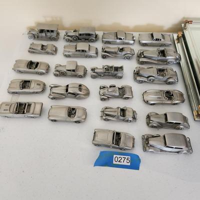 lot of 22 The Danbury Mint Pewter Cars 1928 Rolls Royce Doctors Coup, BMW 507, 1957 Porsche Speed, Shelby Mustang GT 350, Ford...