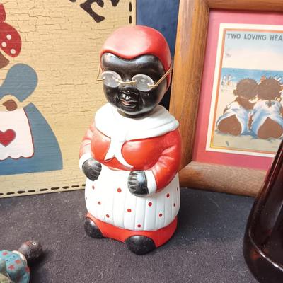 CAST IRON BOY ON A ALLIGATOR, WALL ART, BOBBLEHEAD COIN BANK AND MORE