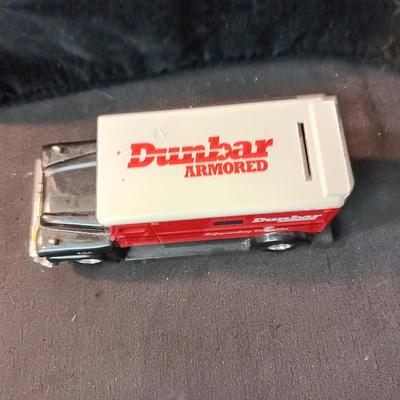 1918 DIE-CAST FORD TANKER AND DIE-CAST DUNBAR ARMORED COIN BANK (missing key and plug)