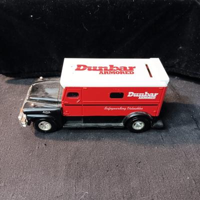 1918 DIE-CAST FORD TANKER AND DIE-CAST DUNBAR ARMORED COIN BANK (missing key and plug)
