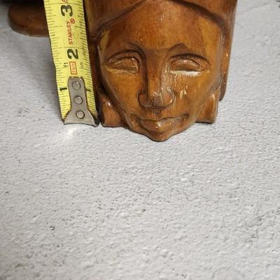 Sale Photo Thumbnail #392: Neat set of vintage steak knives and 4 vintage hand carved totem mugs.