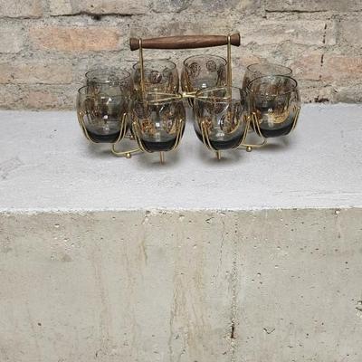 Sale Photo Thumbnail #444: Wow!! 8 smoke medallion roly polys with holder. Made by Federal Glass Co.