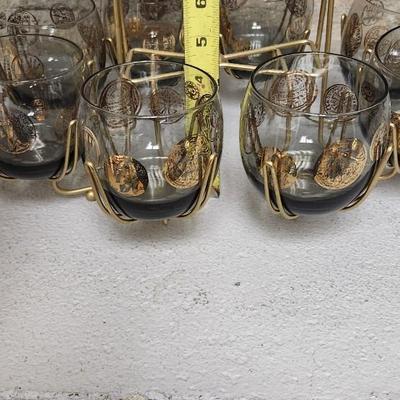 Sale Photo Thumbnail #447: Wow!! 8 smoke medallion roly polys with holder. Made by Federal Glass Co.