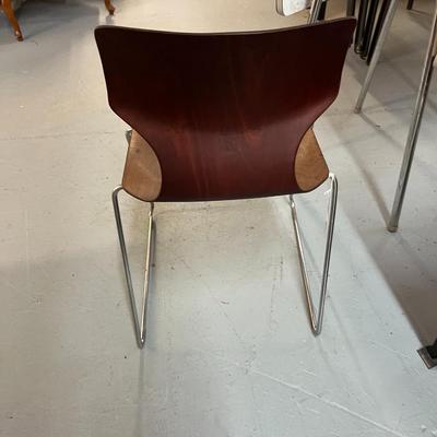 Sale Photo Thumbnail #27: Elmar Flototto Dining or side chair.  A classic piece of mid-century modern furniture from Germany.  The seat and backrest is made from Pagwood and  a chrome plated tubular steel base.
Seat Ht 17.5'  Back Ht 30.5"
