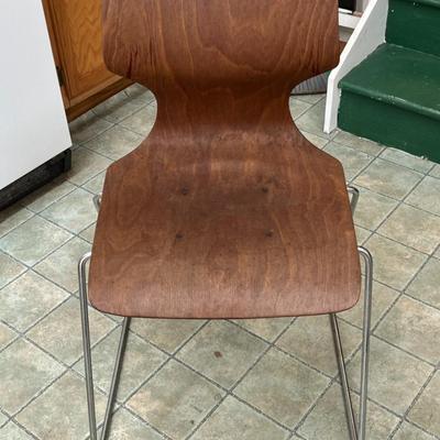 Sale Photo Thumbnail #25: Elmar Flototto Dining or side chair.  A classic piece of mid-century modern furniture from Germany.  The seat and backrest is made from Pagwood and  a chrome plated tubular steel base.
Seat Ht 17.5'  Back Ht 30.5"