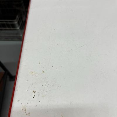 Sale Photo Thumbnail #797: Vintage Enamel Top Table with pull out leafs.  See photos for condition.