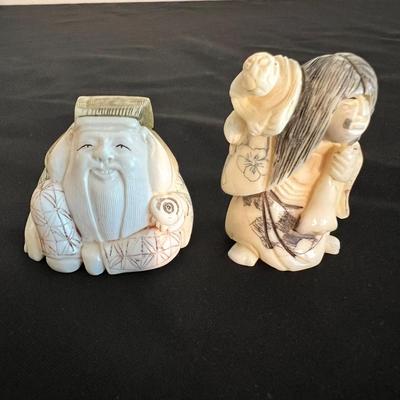 Japanese Netsuke Figurines Inc One W/ Rotating Head (LR-RG)