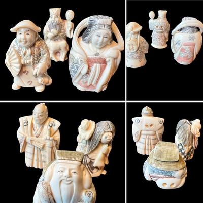 Japanese Netsuke Figurines Inc One W/ Rotating Head (LR-RG)