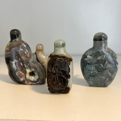 15 Stone Snuff Bottles - Jade, Snow Obsidian & More (LR-RG)