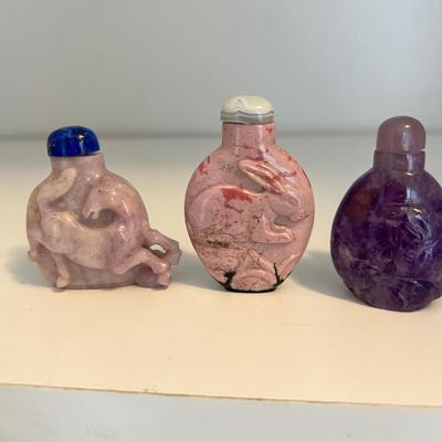 15 Stone Snuff Bottles - Jade, Snow Obsidian & More (LR-RG)