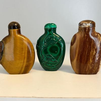 15 Stone Snuff Bottles - Jade, Snow Obsidian & More (LR-RG)