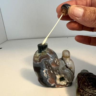 15 Stone Snuff Bottles - Jade, Snow Obsidian & More (LR-RG)