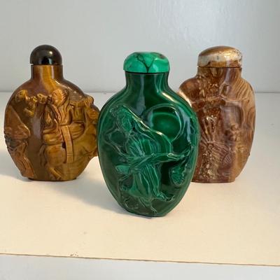 15 Stone Snuff Bottles - Jade, Snow Obsidian & More (LR-RG)