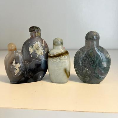15 Stone Snuff Bottles - Jade, Snow Obsidian & More (LR-RG)