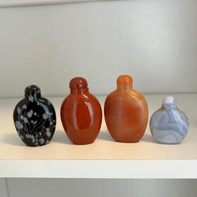 15 Stone Snuff Bottles - Jade, Snow Obsidian & More (LR-RG)