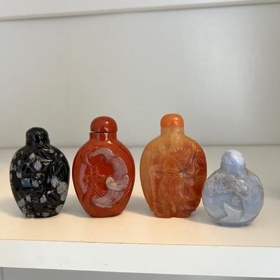 15 Stone Snuff Bottles - Jade, Snow Obsidian & More (LR-RG)