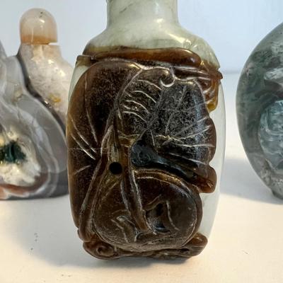 15 Stone Snuff Bottles - Jade, Snow Obsidian & More (LR-RG)