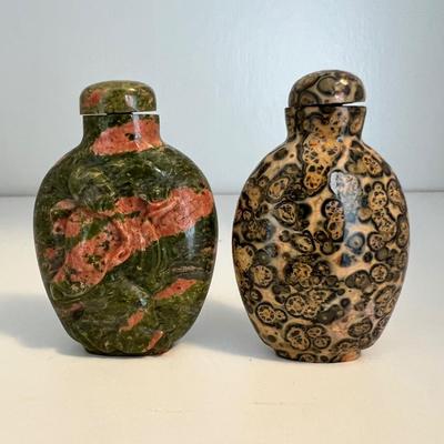 15 Stone Snuff Bottles - Jade, Snow Obsidian & More (LR-RG)