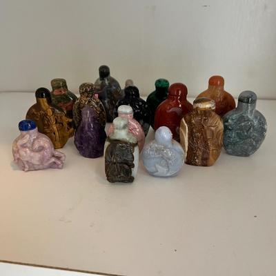15 Stone Snuff Bottles - Jade, Snow Obsidian & More (LR-RG)