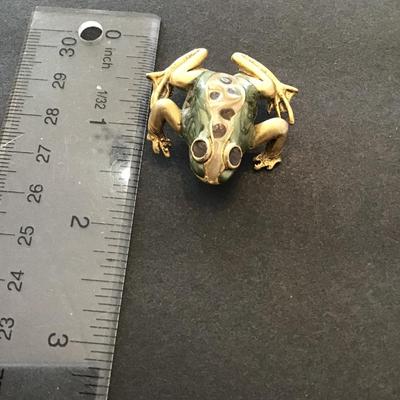 Brushed gold tone lapel pin frog with enamel paint