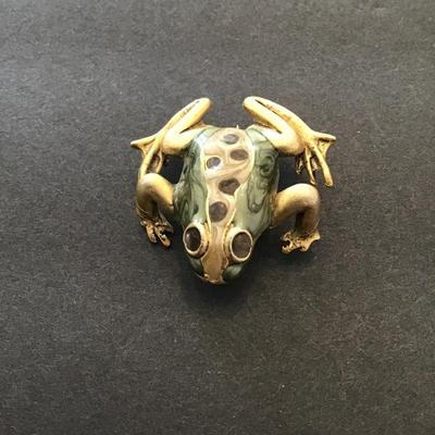 Brushed gold tone lapel pin frog with enamel paint
