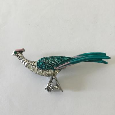 Vintage Silver-tone turquoise pink cotton candy colors Road Runner brooch