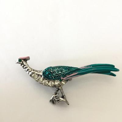 Vintage Silver-tone turquoise pink cotton candy colors Road Runner brooch