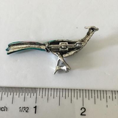 Vintage Silver-tone turquoise pink cotton candy colors Road Runner brooch