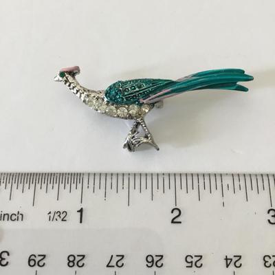 Vintage Silver-tone turquoise pink cotton candy colors Road Runner brooch