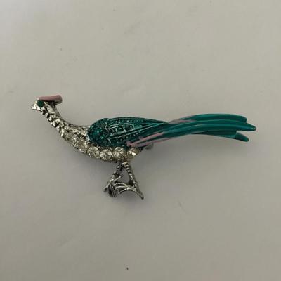 Vintage Silver-tone turquoise pink cotton candy colors Road Runner brooch