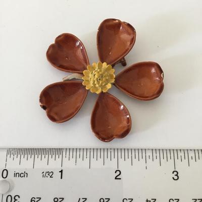 Large vintage enamel flower brooch
