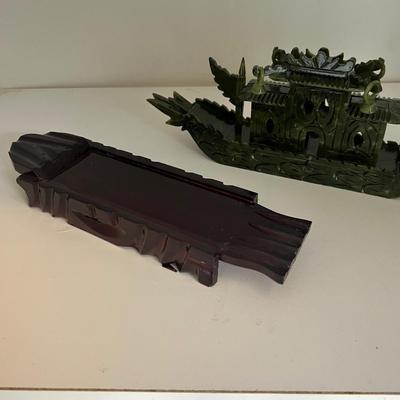 Three Matching Hand Carved Jade Dragon Boat Sculptures (LR-RG)